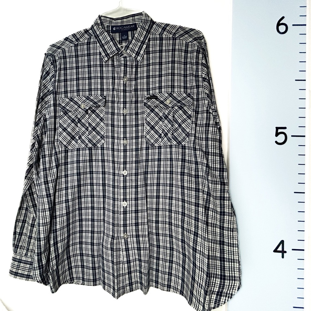 Rocawear Button-down Blue White‎ Plaid Shirt Men's XL